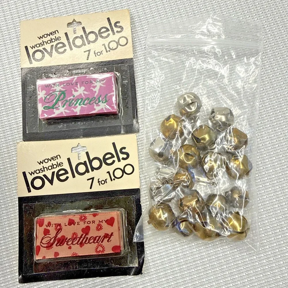 Vintage MCM Sewing Tin Lot, Buttons Thread Notions Applique Labels Ribbon, More!
